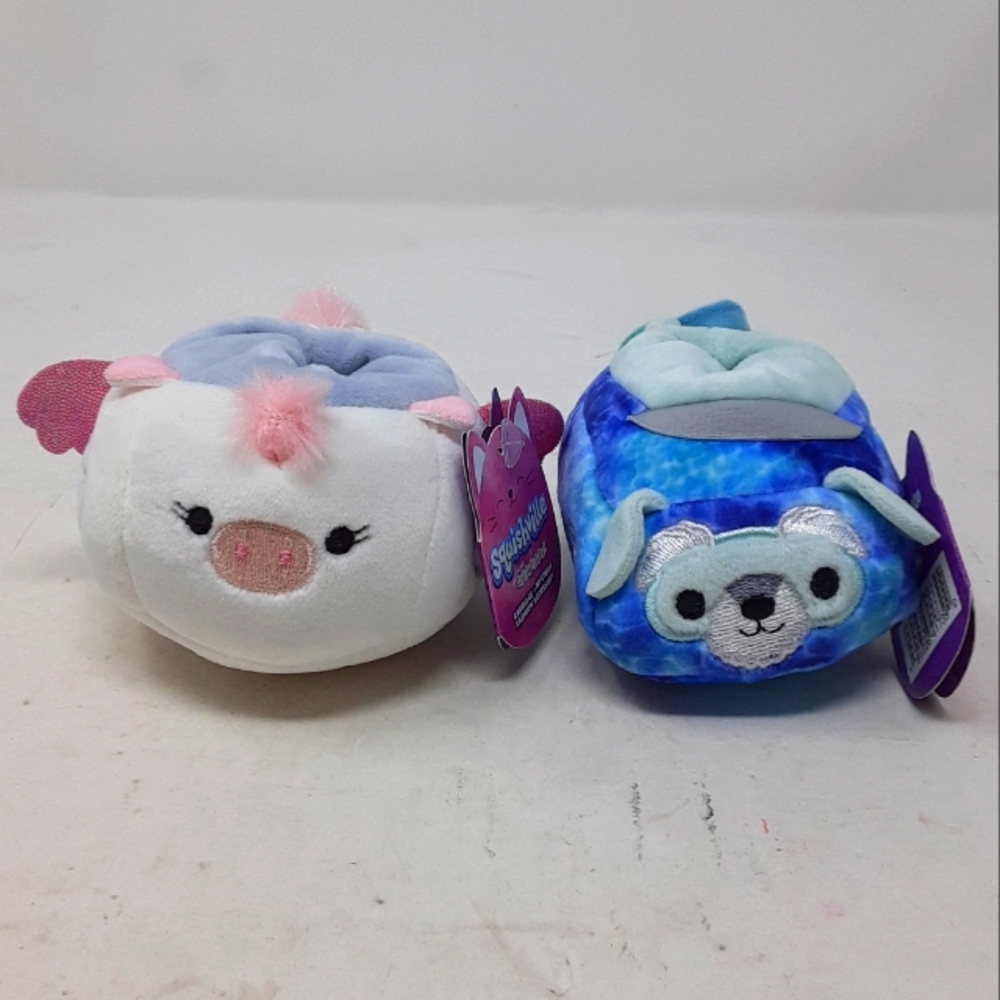 Squishville Vehicles Unicorn and Dog Squishmallow with hat accessory. NWT
